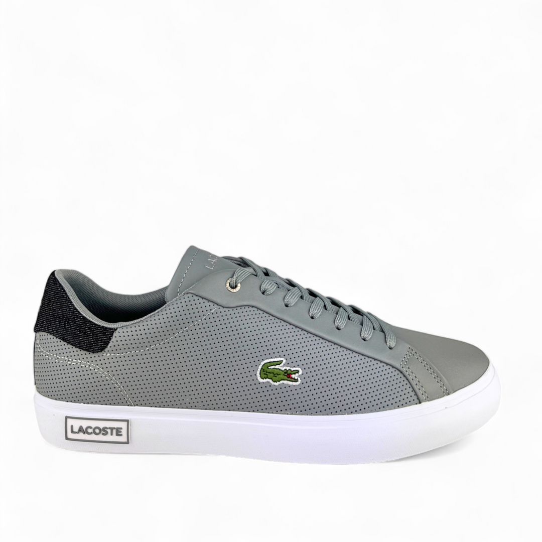 LACOSTE Men s Grey Leather POWERCOURT Trainers Fashionise