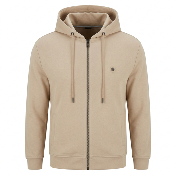 Beige BOSS hoodie corrected metallic emblem