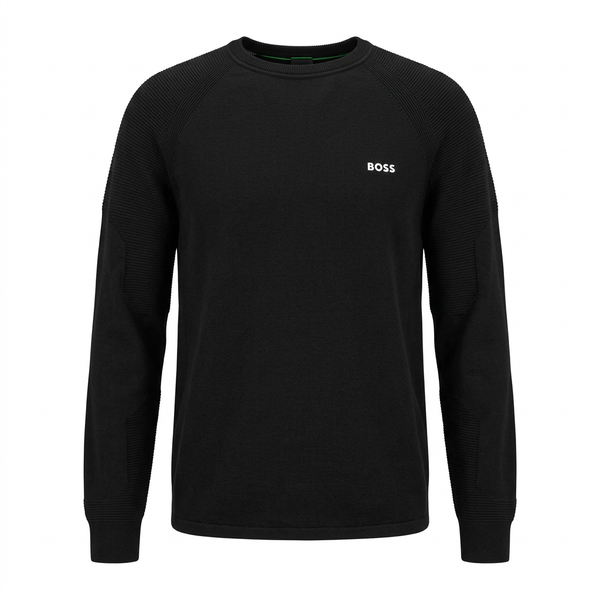 Black BOSS knit sweater ghost-mannequin front