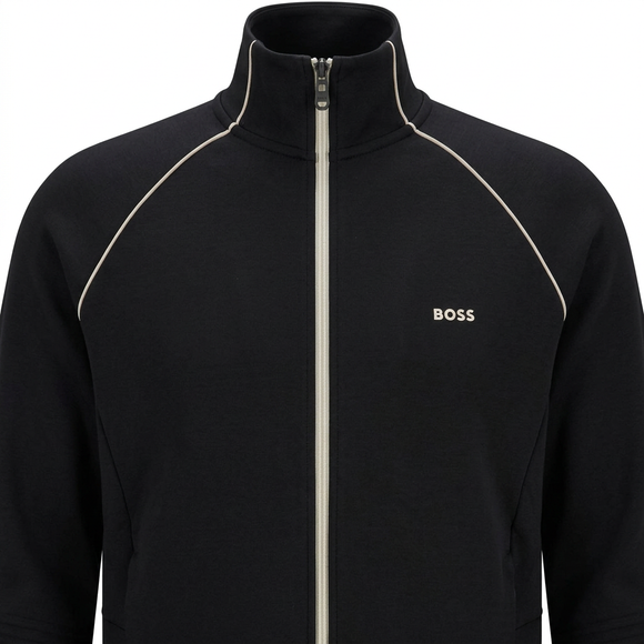 Black BOSS track jacket close-up