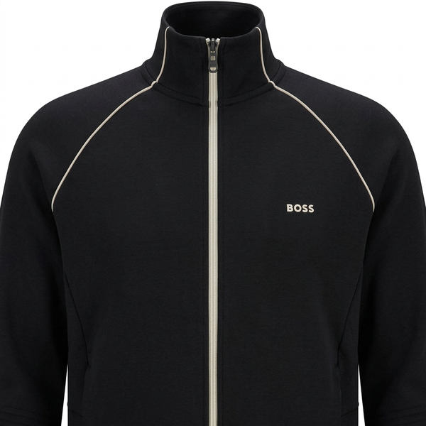 Black BOSS track jacket close-up