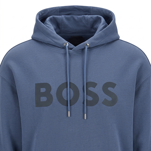 Blue BOSS hoodie close-up
