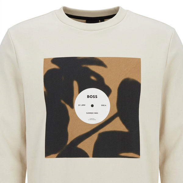 Cream BOSS sweatshirt graphic close-up