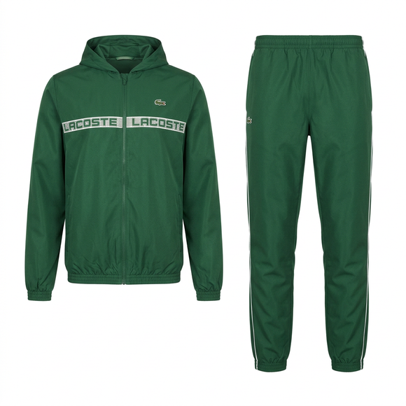 Green Lacoste tracksuit side by side