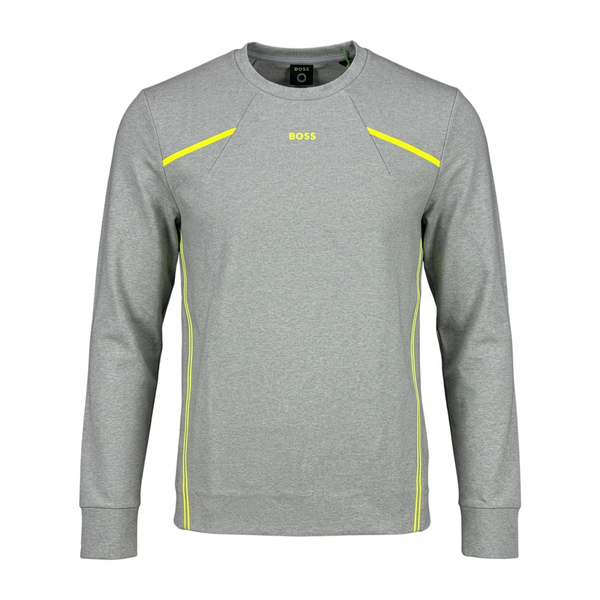 Grey and neon-yellow BOSS top ghost-mannequin front