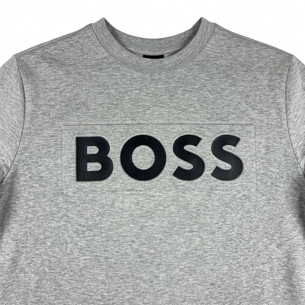 Grey BOSS sweatshirt chest close-up