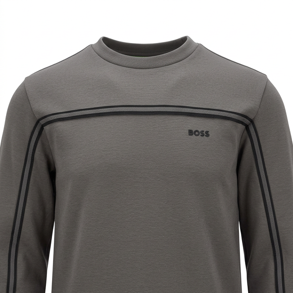 Grey BOSS sweatshirt chest close-up