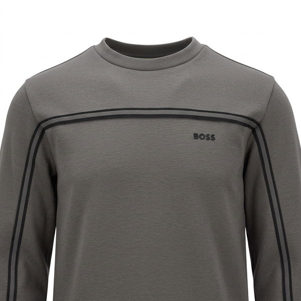 Grey BOSS sweatshirt chest close-up