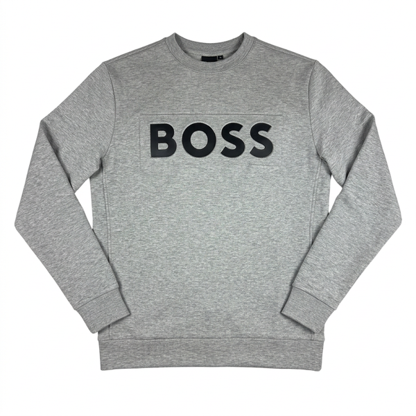 Grey BOSS sweatshirt full front flat-lay