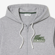 Grey hoodie hood and chest detail