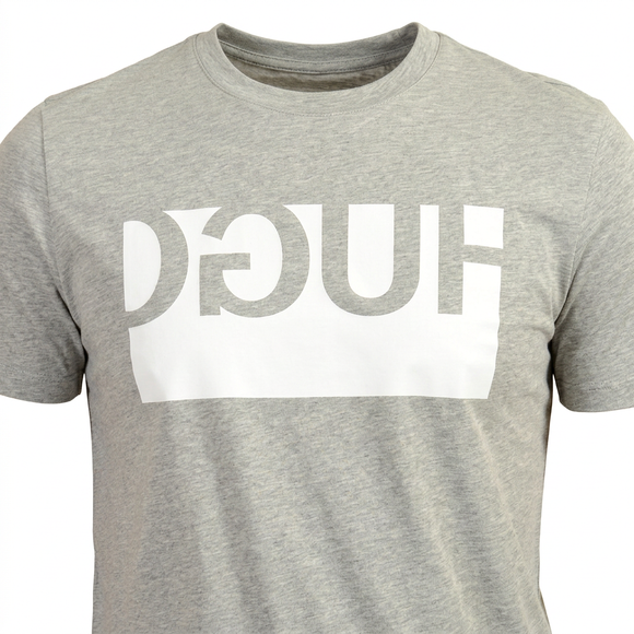Grey T-shirt chest close-up