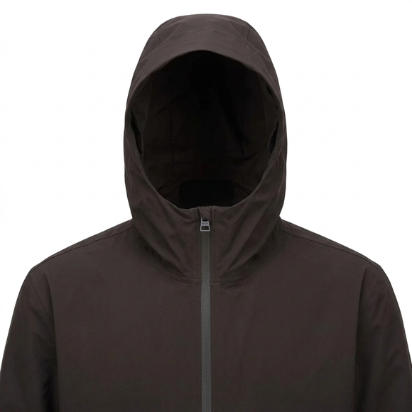 Hooded jacket hood and zip close-up