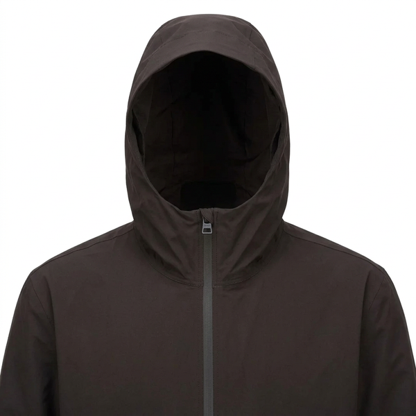 Hooded jacket hood and zip close-up