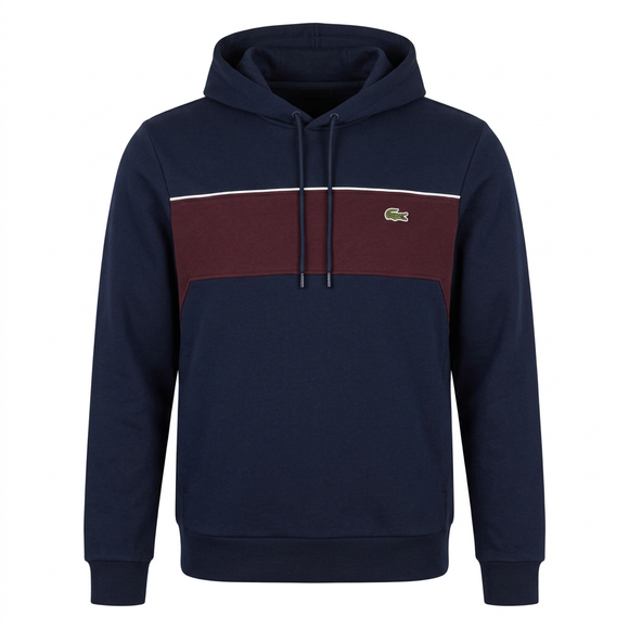 Navy and burgundy Lacoste hoodie front
