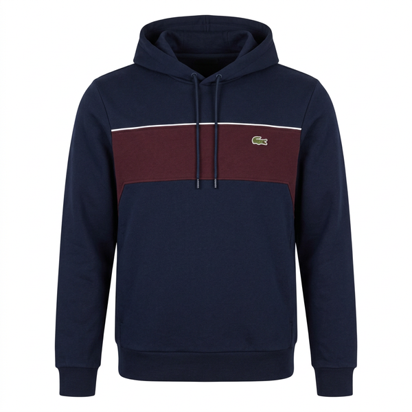Navy and burgundy Lacoste hoodie front