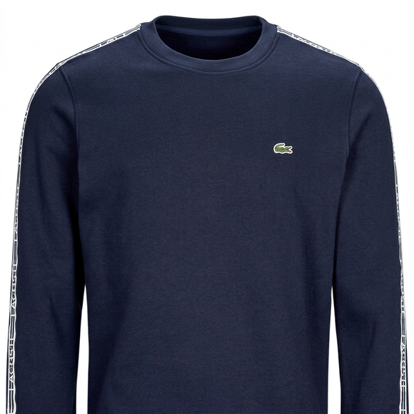 Navy Lacoste sweatshirt chest and sleeve detail
