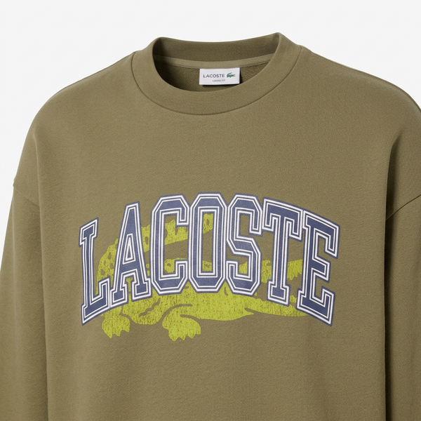 Olive Lacoste sweatshirt close-up