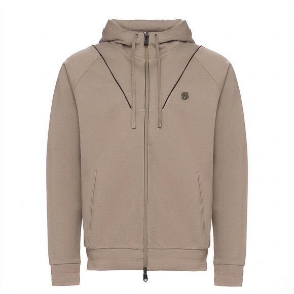 Taupe zip hoodie ghost-mannequin front