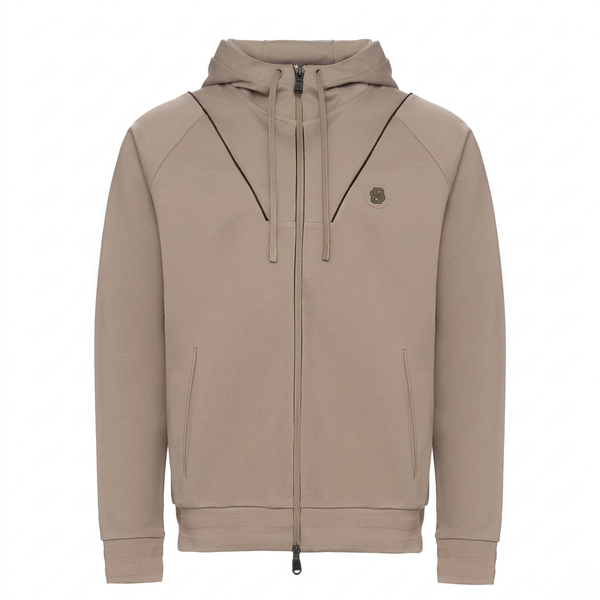 Taupe zip hoodie ghost-mannequin front